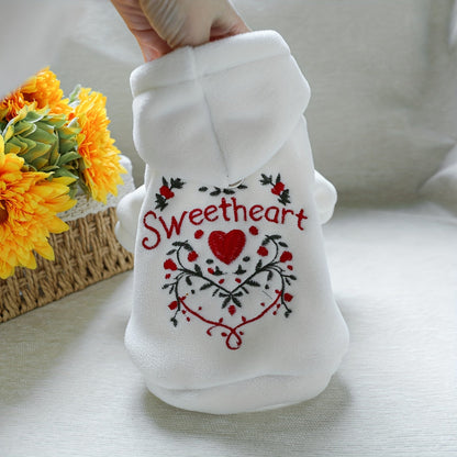 Sweat-shirt pour chien motif cœur d'amour, sweat à capuche pour la Saint-Valentin – Pull mignon pour petits chiens, tenue fine pour animal de compagnie printemps-automne, XS à XL, convient aux bichons, poméraniens, schnauzers, teddy, blanc