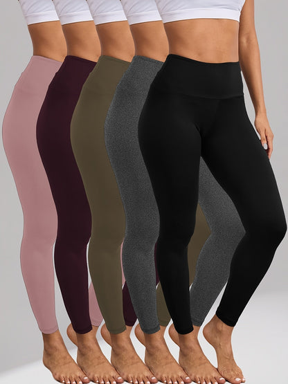 Lot de 5 leggings taille haute gainants pour femme – Pantalons de yoga et de sport ultra-doux, extensibles dans les 4 sens, opaques, pleine longueur, tailles S-XXL, confort toutes saisons pour la salle de sport, le yoga et le quotidien