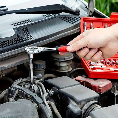 Ensemble d'outils de réparation pour maison et voiture 46 pièces – Jeu de clés à cliquet, tournevis et douilles pour réparations de voitures, motos, vélos et entretien domestique