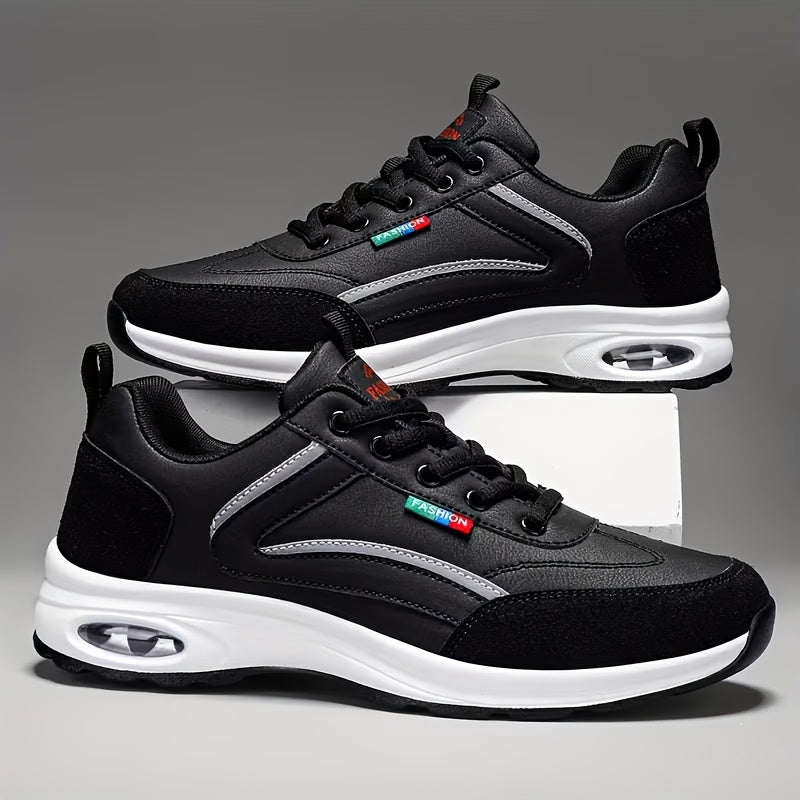 Baskets de mode pour hommes à lacets – Chaussures de course décontractées à semelle souple antidérapante, tige en polyuréthane, doublure confortable, légères pour les sports de plein air, la marche et le quotidien – Disponibles en bleu, noir et blanc