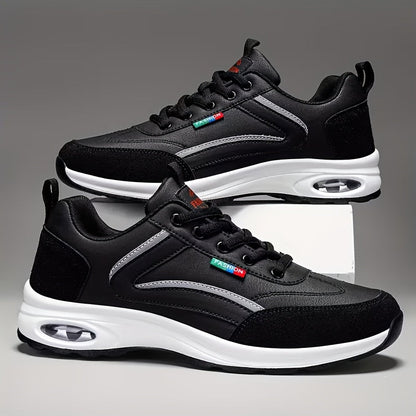 Baskets de mode pour hommes à lacets – Chaussures de course décontractées à semelle souple antidérapante, tige en polyuréthane, doublure confortable, légères pour les sports de plein air, la marche et le quotidien – Disponibles en bleu, noir et blanc