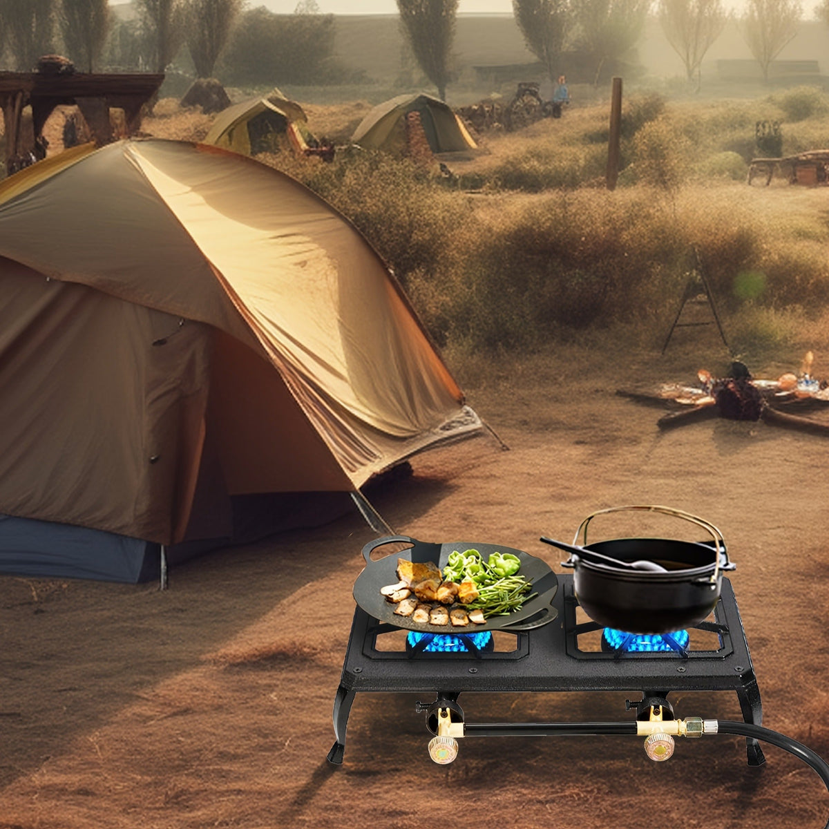 Réchaud de camping portable au propane à 1 ou 2 brûleurs - Réchaud à gaz d'extérieur avec régulateur et tuyau certifiés CSA pour le camping, le barbecue, le brassage maison, la friture de dinde et la cuisine de patio