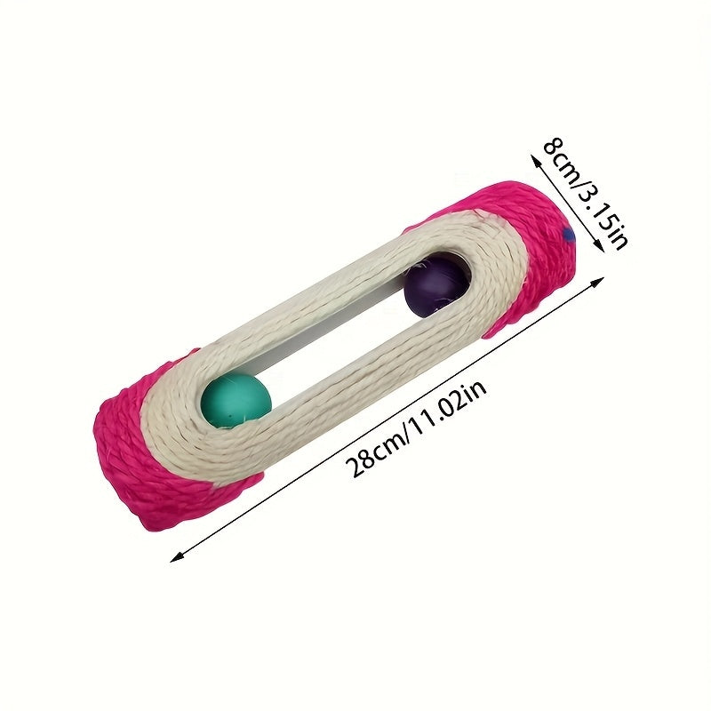 Jouet à griffer pour chat en corde de sisal - Griffoir tambour long avec 3 balles rotatives, jouet interactif résistant aux morsures et aux griffures pour chats d'intérieur, divertit les chats et protège les meubles