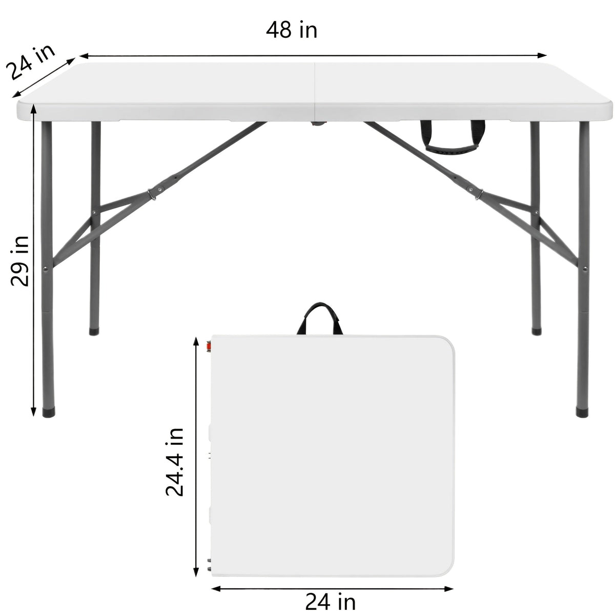 Table pliante de 1,2 m ou 1,8 m, table de camping extérieure robuste et portable avec pieds verrouillables, table pliable en plastique légère pour pique-nique, fête, camping-car, repas, événements – Blanc