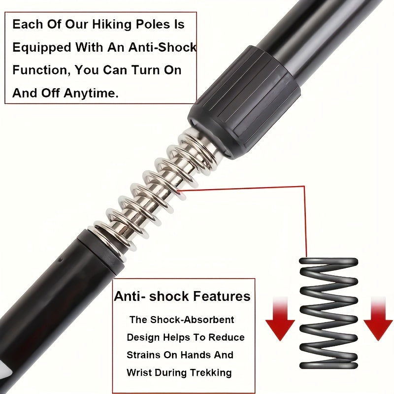 Bâton de randonnée pliable en alliage d'aluminium réglable avec verrouillage rapide pour hommes et femmes – Bâton de marche léger et rétractable pour la randonnée, le trekking et la marche sur sentier, accessoires d'extérieur