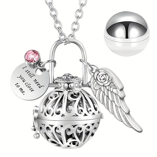 Collier urne fleur de lotus pour cendres – Pendentif commémoratif médaillon ajouré ailes d'ange pour femme, bijou de condoléances élégant pour le deuil d'un proche ou d'un animal de compagnie