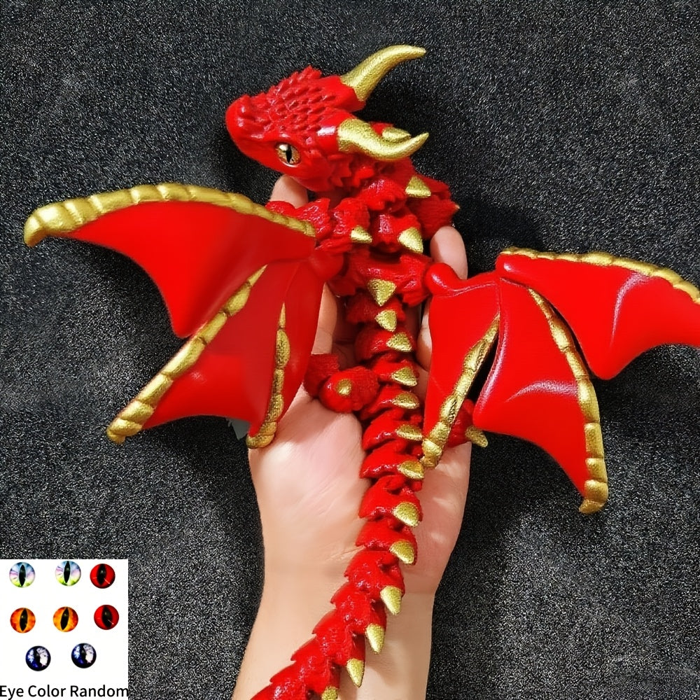 Statue de dragon articulé imprimée en 3D, ailes flexibles à deux cornes, écailles bicolores, figurine décorative de bureau pour collectionneur, cadeau fantastique pour adultes et passionnés de dragons