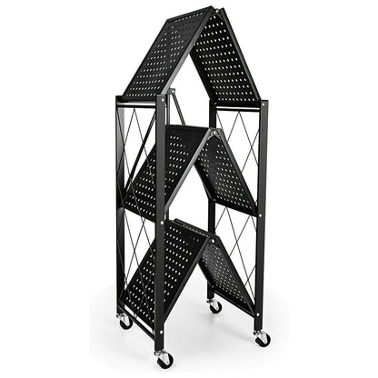 Étagère de rangement sur roulettes – Meuble de rangement mobile à 3, 4 ou 5 niveaux pour bureau et maison, organisateur à étages, montage facile – Noir et blanc