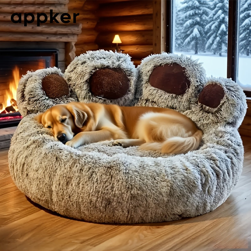 Panier apaisant rond en peluche pour chats et chiens  de taille moyenne - Niche douillette, chaude et antidérapante en fausse fourrure lavable, tapis de couchage pour animaux d'intérieur