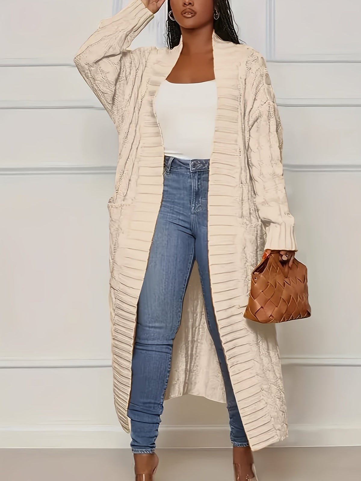 Gilet long en maille pour femme, ouvert sur le devant, cardigan mi-long, veste légère et décontractée, plusieurs couleurs, S-XXL, automne-hiver