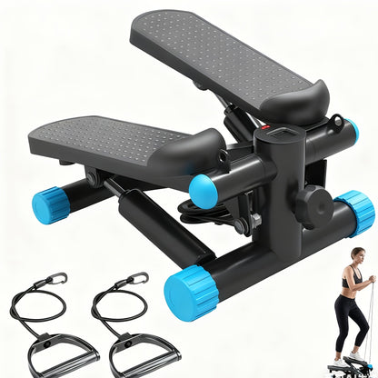 Mini stepper avec bandes de résistance – Stepper d'appartement portable pour entraînement à domicile, capacité de 135 kg, appareil de cardio complet pour jambes et bras
