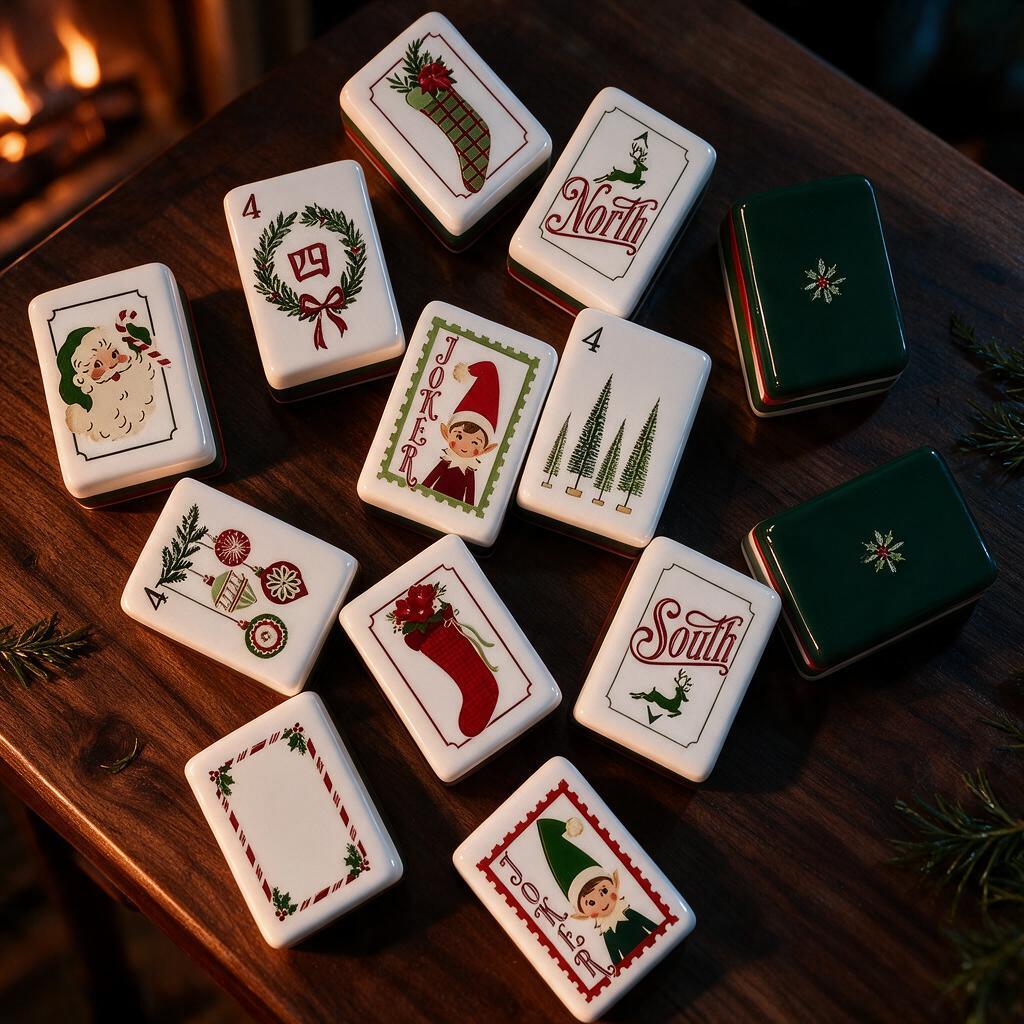 Jeu de mah-jong américain, 160 tuiles en acrylique de qualité supérieure avec motifs festifs – Jeu de société pour fêtes de Noël, Halloween, événements scolaires et réunions sociales
