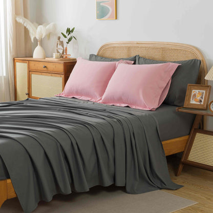 Ensemble de literie 7 pièces pour lit Queen/King – Parure de lit en microfibre douce à plis pincés, comprenant une couette, un drap-housse, un drap plat et 4 taies d'oreiller, ensemble de literie toutes saisons pour la maison et le dortoir