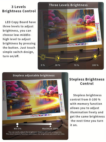 Tablette lumineuse de traçage LED A2 – Table lumineuse ultra-fine à contrôle tactile variable pour peinture au diamant, croquis, animation, transfert de tatouage et streaming, alimentée par USB, LED respectueuses des yeux, compatible Mac/PC | Velora