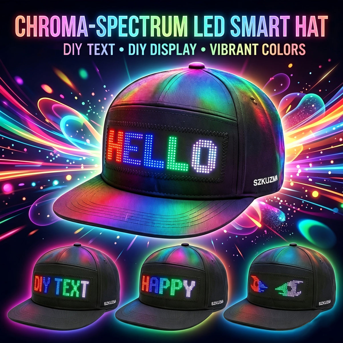Casquette de baseball LED programmable avec affichage de texte défilant – Chapeau unisexe rechargeable par USB-C, 12x48 pixels, pour soirées en club, festivals de musique, courses nocturnes, cadeau pour jeunes