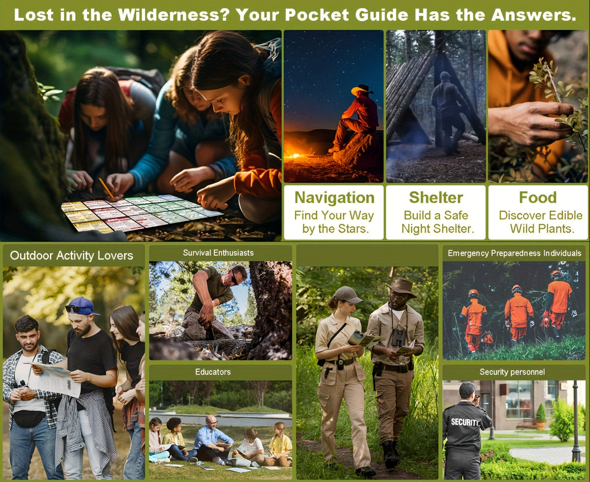Guide de survie de poche, kit EDC format carte de crédit, 67 techniques de survie, 175 conseils d'experts, couverture étanche pour urgences sur le terrain, premiers secours, préparation aux catastrophes, camping, randonnée – inclut un outil grossissant