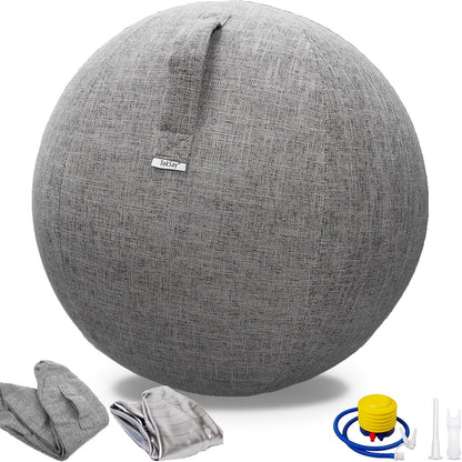 Chaise ballon d'exercice 65 cm avec housse en tissu, ballon de yoga anti-éclatement pour bureau, Pilates, renforcement musculaire, grossesse et accouchement – Améliore la posture et soulage les maux de dos, Gris & Noir