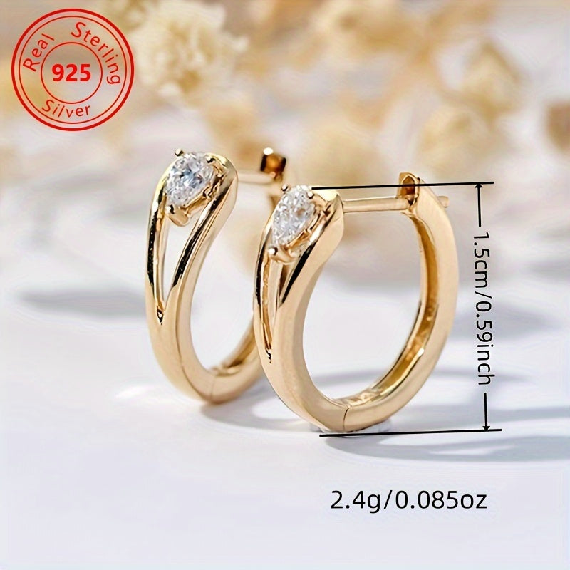 Boucles d'oreilles géométriques scintillantes en argent sterling 925 plaqué or 18 carats pour femme – Créoles pendantes en zircone cubique éblouissantes faites à la main, accessoire quotidien intemporel et élégant, cadeau idéal