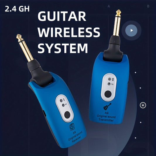 2.4GHz Wireless Guitar System Transmitter & Receiver for Electric Guitar – Low Latency Plug & Play Universal Wireless Instrument System for Guitar Bass Violin – Blue & Black