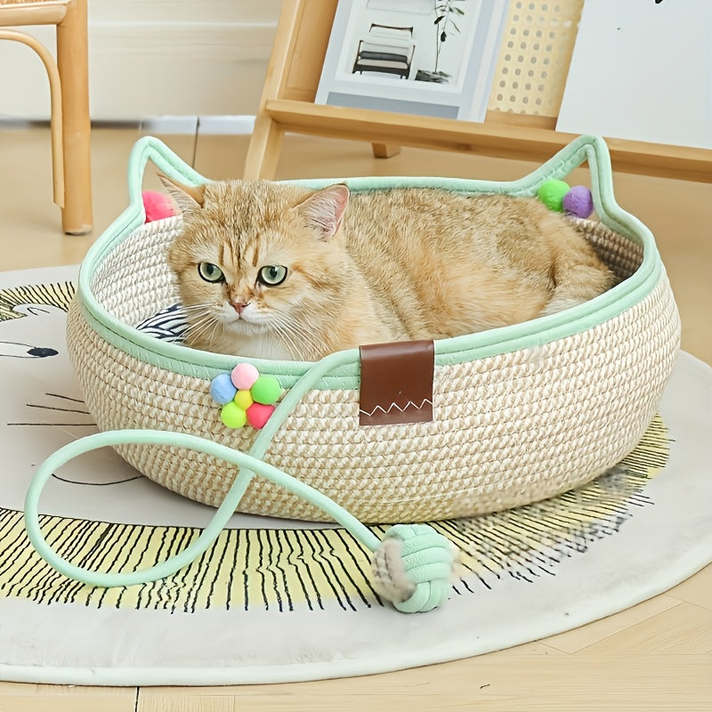 Griffoir et lit 2-en-1 pour chat avec balle de jeu – Tapis à gratter en carton durable et réutilisable, meuble pour chat au style naturel et peu encombrant pour chats d'intérieur, petits chiens et foyers multi-animaux