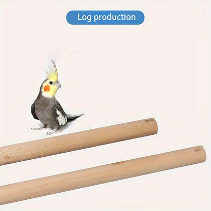 Perchoir en bois naturel pour cage à oiseaux - Bâton debout en bois massif avec extrémités rainurées pour mâcher et limer les griffes - Accessoire de cage pour perroquets, calopsittes, conures, perruches et inséparables 35,5 cm