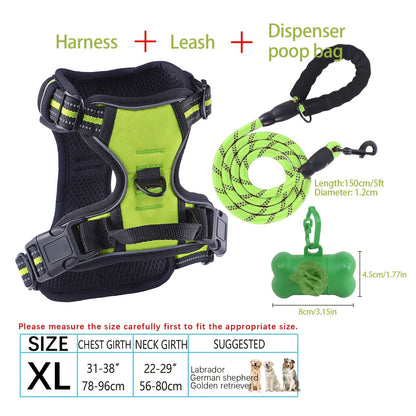 Ensemble harnais et laisse pour chien 4 pièces, gilet réfléchissant en Oxford anti-traction et anti-étranglement avec laisse, distributeur de sacs à déjections et poignée de contrôle facile, pour chiens moyens et grands, dressage et promenade en extérieur