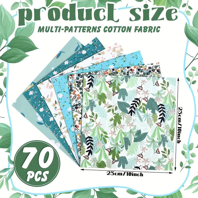 70 pièces de tissu pour patchwork prédécoupées 25x25 cm - Lot de tissus à motifs floraux, saisonniers et multicolores, mélange de coton doux et lavable pour courtepointes, loisirs créatifs, couture, décorations de fêtes et projets DIY