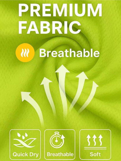 Lot de 5 chemises de travail de sécurité pour hommes UPF 50+ – T-shirts de performance respirants à séchage rapide pour les travaux en extérieur, jaune fluorescent haute visibilité, S-XXXL, cadeau pour papa