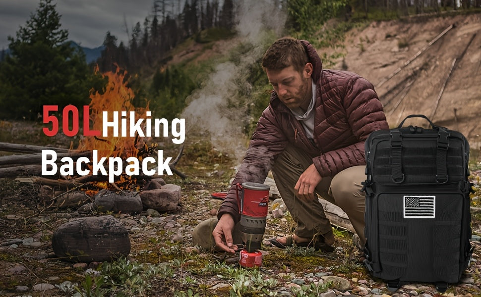 Sac à dos tactique unisexe haute capacité 50L – Sac militaire MOLLE pour le camping, la pêche, la chasse, la randonnée et les voyages – 13 options de couleurs incluant des variantes avec sac à main et sac de rangement