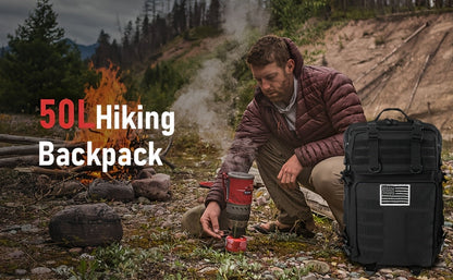 Sac à dos tactique unisexe haute capacité 50L – Sac militaire MOLLE pour le camping, la pêche, la chasse, la randonnée et les voyages – 13 options de couleurs incluant des variantes avec sac à main et sac de rangement