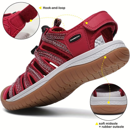 Sandales de randonnée fermées pour femmes, sandales aquatiques légères et antidérapantes avec lacets élastiques réglables et bride auto-agrippante, chaussures de sport respirantes pour la plage, le camping, la pêche, les voyages et la marche