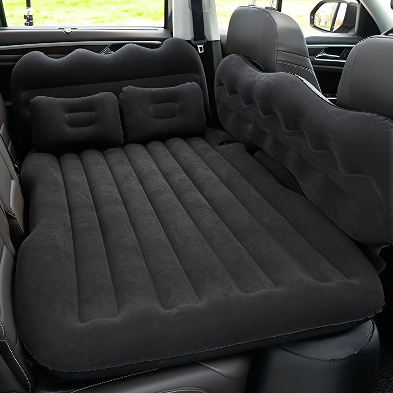 Matelas gonflable de voiture pour SUV et berline, matelas pneumatique floqué doux pour siège arrière, tapis de couchage pliable et portable pour camping, voyages et pique-niques – Pompe à air et sac de rangement inclus, noir, gris, beige, rose