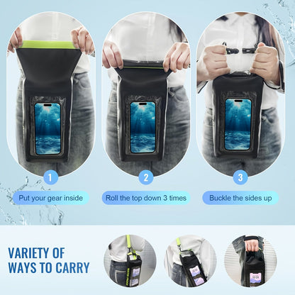 Sac étanche de 10 L à fermeture par enroulement avec pochette pour téléphone - Sac bandoulière pour kayak, bateau, plage, camping, natation, pêche, rafting et voyage