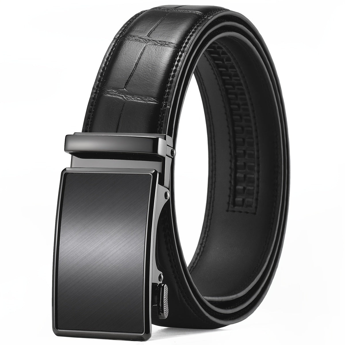 Ceinture habillée à cliquet pour homme en cuir avec boucle automatique – Boucle en alliage de zinc, taille ajustable de 71 cm à 117 cm , 8 styles, ceinture de ville, cadeau idéal pour mari, fête des pères et Noël