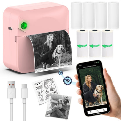 Mini imprimante thermique sans fil pour étiquettes – Imprimante de poche Bluetooth portable sans encre pour photos, journaux, notes et mémos, inclut 1 rouleau de papier thermique, imprimante intelligente de reçus et d'étiquettes
