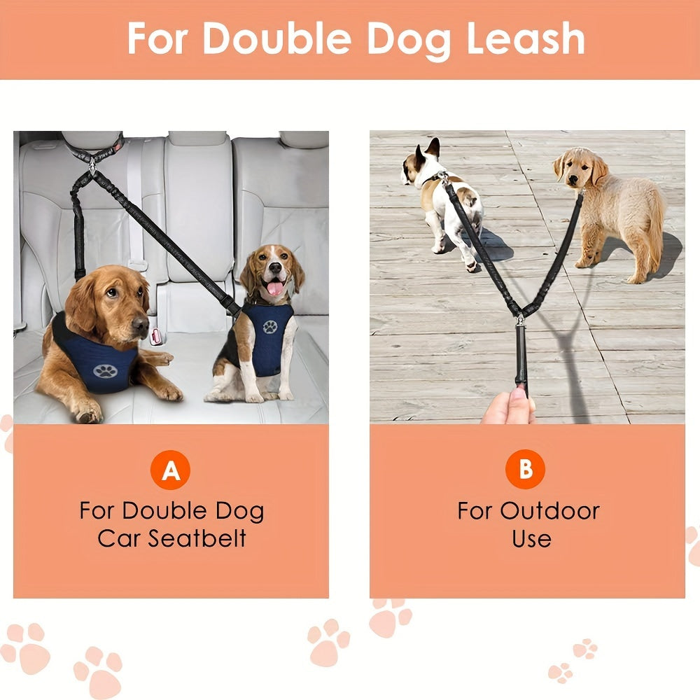 Double ceinture de sécurité pour 2 chiens, attache appuie-tête anti-enchevêtrement, laisse élastique réglable pour la sécurité des chiens de petite, moyenne et grande taille en voiture