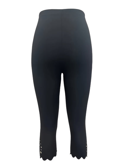 Women's High Stretch Capri Leggings Cut Out Mid-Calf Pants Breathable Tummy Control – 95% Polyester Non-Sheer Elastic Black S-XXL