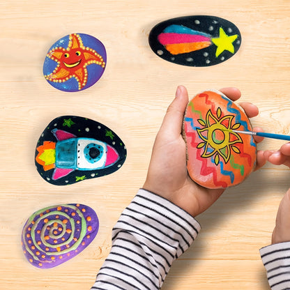 Kit de peinture sur galets phosphorescents pour enfants dès 6 ans – Ensemble complet d'arts créatifs avec 10 galets, 17 peintures, pierres précieuses, pinceaux et autocollants | Jouet créatif STEM pour garçons et filles, cadeau d'anniversaire et de Pâques
