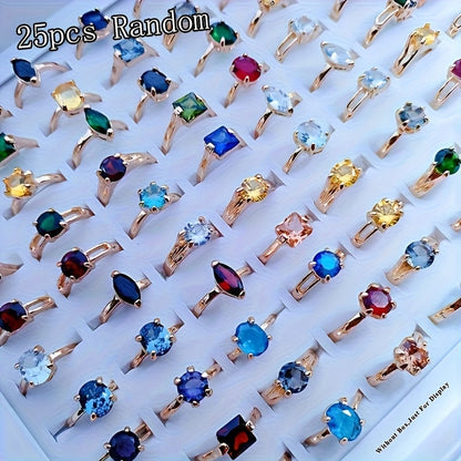 Ensemble de 25 bagues empilables en oxyde de zirconium – Bagues géométriques scintillantes en argent et or, lot varié multicolore pour femmes, bijoux pour fiançailles, mariage, soirée ou au quotidien, idée cadeau