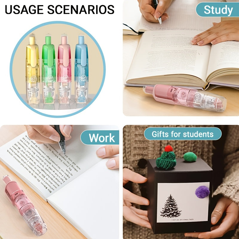 Ruban correcteur rétractable avec recharges – Correction d'erreurs instantanée et propre pour l'école, le bureau et la maison, 1 unité + 2 recharges ou lot de 4 + 8 recharges, ruban correcteur sec et lisse pour la rentrée scolaire