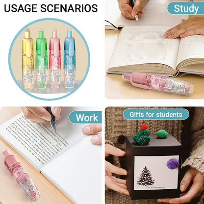 Ruban correcteur rétractable avec recharges – Correction d'erreurs instantanée et propre pour l'école, le bureau et la maison, 1 unité + 2 recharges ou lot de 4 + 8 recharges, ruban correcteur sec et lisse pour la rentrée scolaire