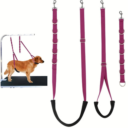 Dog Grooming Restraint Straps 3-Pack Nylon Adjustable - Pet Grooming Table Belly Band Loop Set with Metal D-Ring Hooks for Bathing & Grooming, Multi-Color Safety Restraint Kit for Dogs, Professional & Home Use