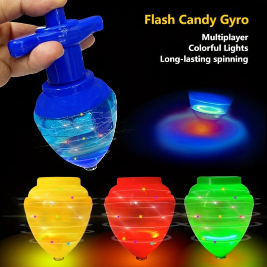 Toupie lumineuse avec lanceur intégré, lumières LED colorées, jouet interactif avec compartiment à bonbons, idéal pour les fêtes d'enfants, rotation longue durée, cadeau amusant et multicolore pour filles et garçons