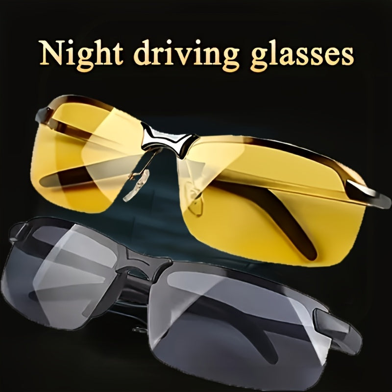 Lot de 2 lunettes de conduite à vision nocturne Aurora – Demi-monture anti-éblouissement, verres TAC légers, unisexe pour hommes et femmes, lunettes de sécurité pour la conduite de nuit et le quotidien, lunettes élégantes à verres jaunes
