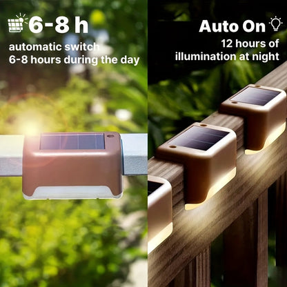 Lampes solaires LED pour terrasse, escaliers et marches d'extérieur, allumage/extinction automatique, 12 heures d'éclairage blanc chaud pour clôture, allée, patio, balcon et jardin – ABS résistant aux intempéries, lot de 8, 16 ou 32 – Aucun câblage requis