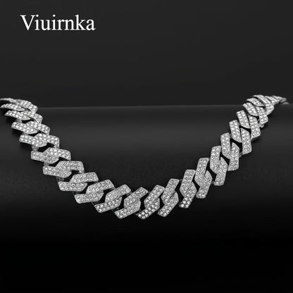 Collier chaîne maille cubaine pour homme style hip-hop avec incrustation de pierres synthétiques – Tons argent et or, 45 cm / 50 cm, coffret cadeau inclus, bijou audacieux pour toutes les occasions