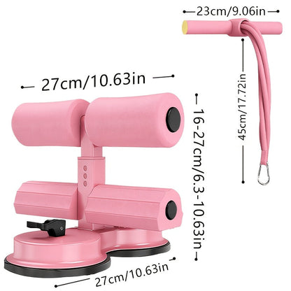 Barre de redressements assis portable – Conception réglable en 3 sections, double ventouse et bandes de résistance, équipement de fitness léger pour le renforcement abdominal à domicile, idéal pour les petits espaces