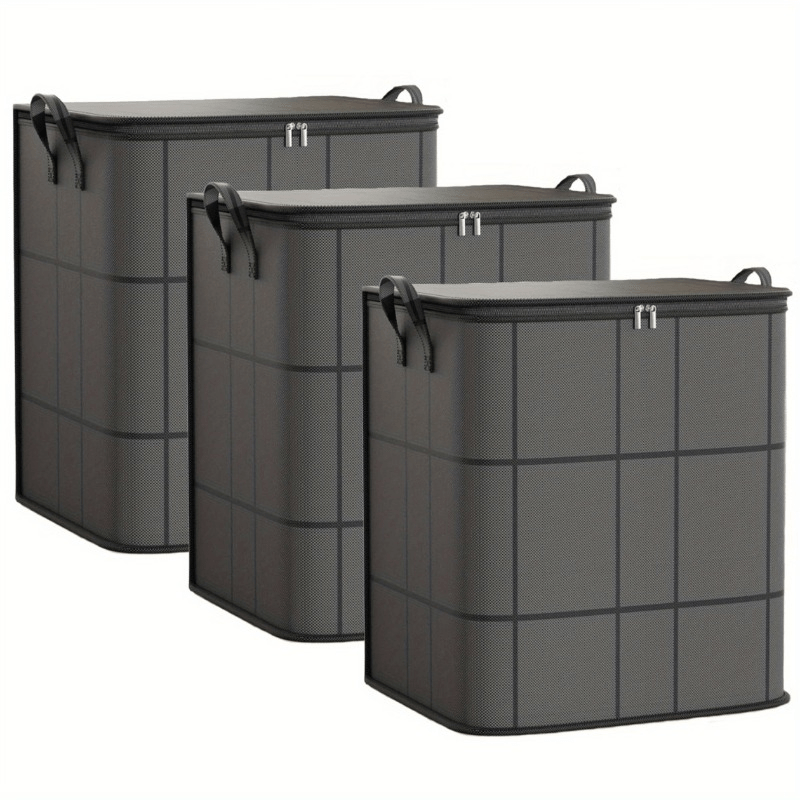 Sacs de rangement pliables pour vêtements, lot de 3 grands bacs organisateurs de placard avec poignées renforcées et fermetures éclair robustes pour vêtements, couvertures, couettes et rangement sous le lit