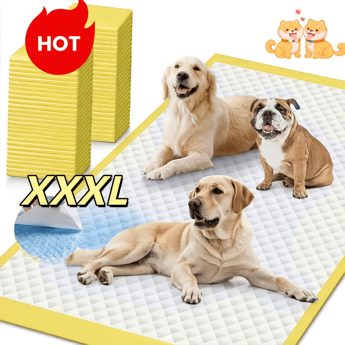 Alèses pour chiens XXXL épaissies – Tapis d'apprentissage pour chiots ultra-absorbants à 6 couches, anti-fuites et anti-odeurs pour grands chiens, conception lestée résistante aux déchirures pour chambre et panier pour chien