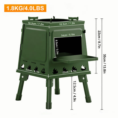 Réchaud de camping à bois portable – Réchaud de randonnée compact et pliable pour la marche, le camping, le pique-nique et le barbecue, aucune cartouche de combustible nécessaire, option cheminée, noir, vert ou acier inoxydable